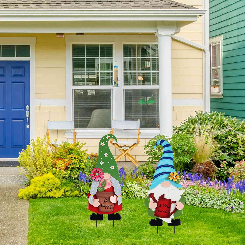 YEAHOME gnome stake with potted flower adds happy spring vibes