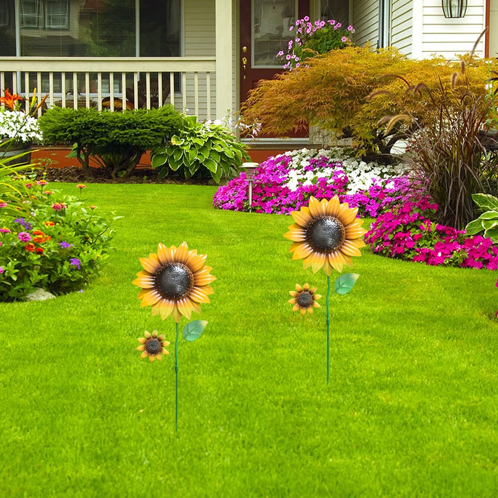 YEAHOME sunflower garden stake crafted from recycled metal for durable outdoor décor.