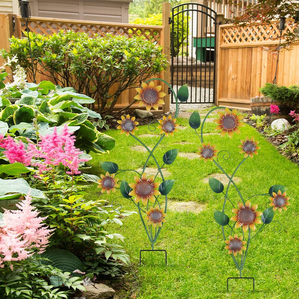 YEAHOME sunflower stake close-up showcases detailed petals and green stems.