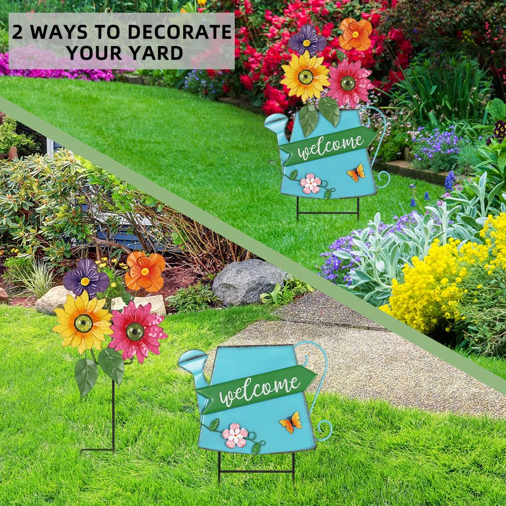 YEAHOME welcome yard sign stake greets guests at the garden entrance.