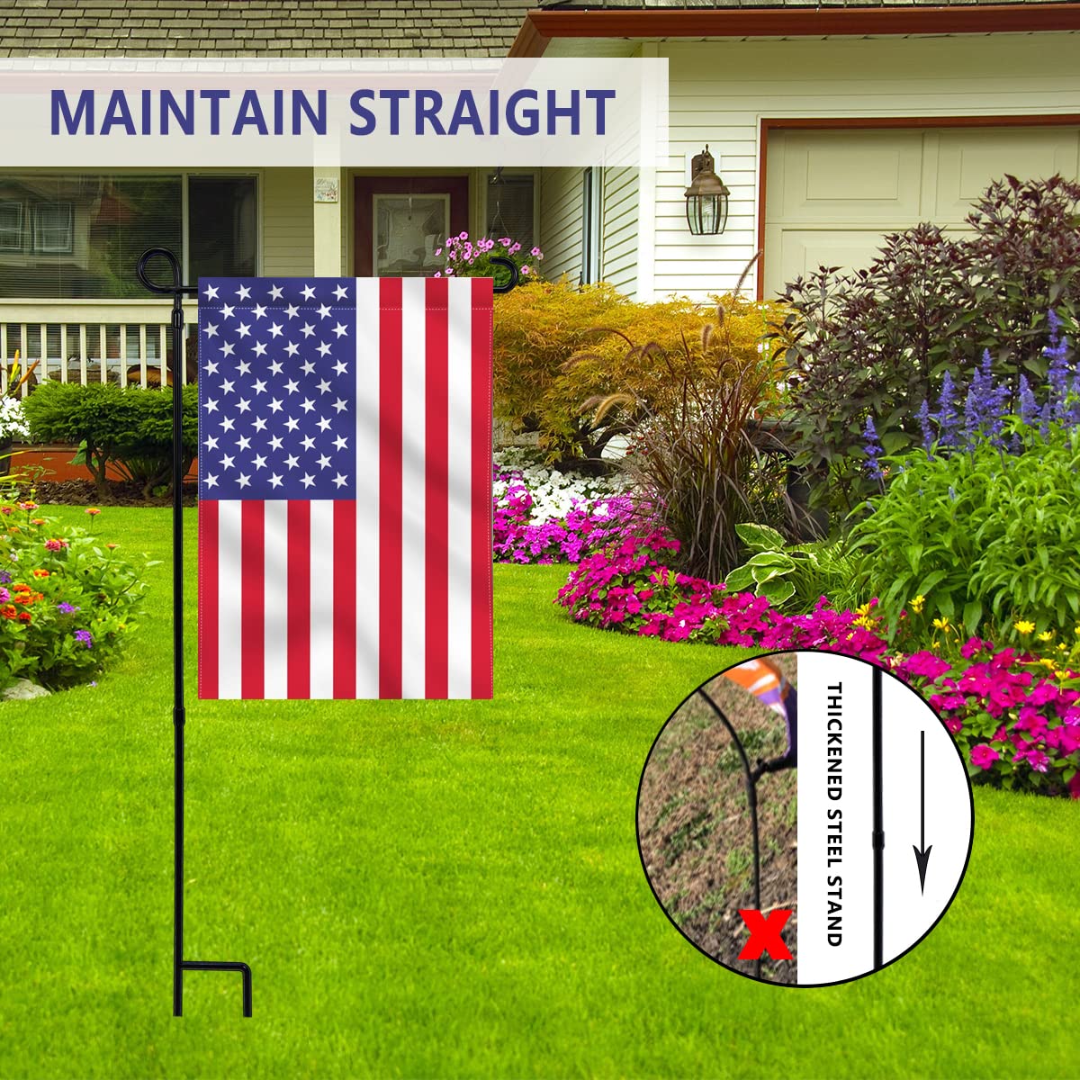 YEAHOME wind-proof flag stand helps prevent outdoor flags from blowing away.