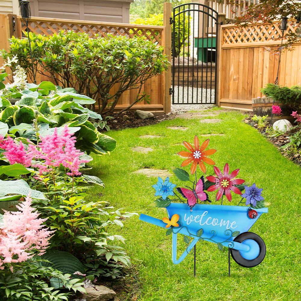 YEAHOME yard art featuring a ladybug and butterflies stands proudly.