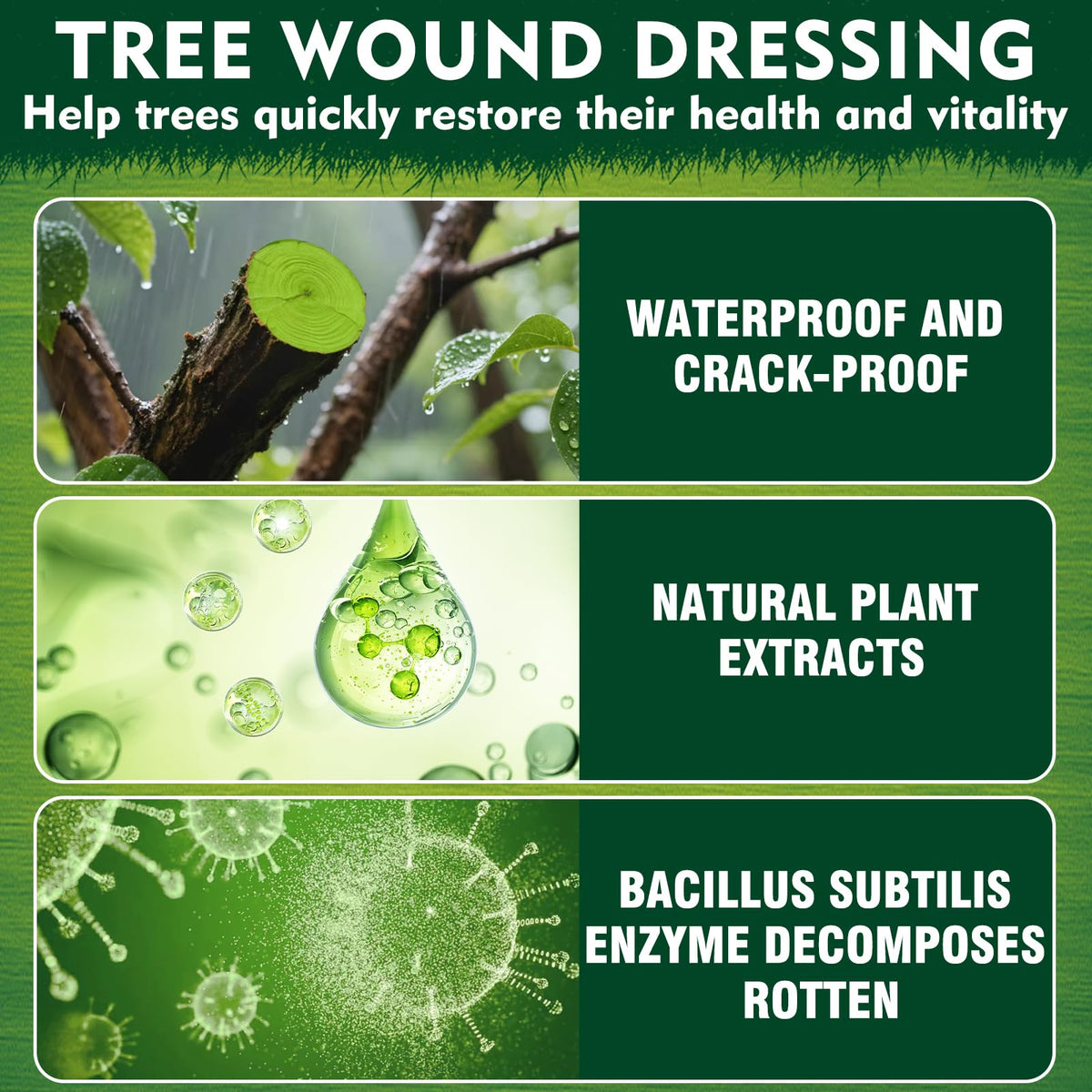 Yeardera waterproof protection seals wounds against rain and humidity.