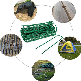 Yeasing 6-inch staples secure landscape projects including fleece and plastic ground sheets.
