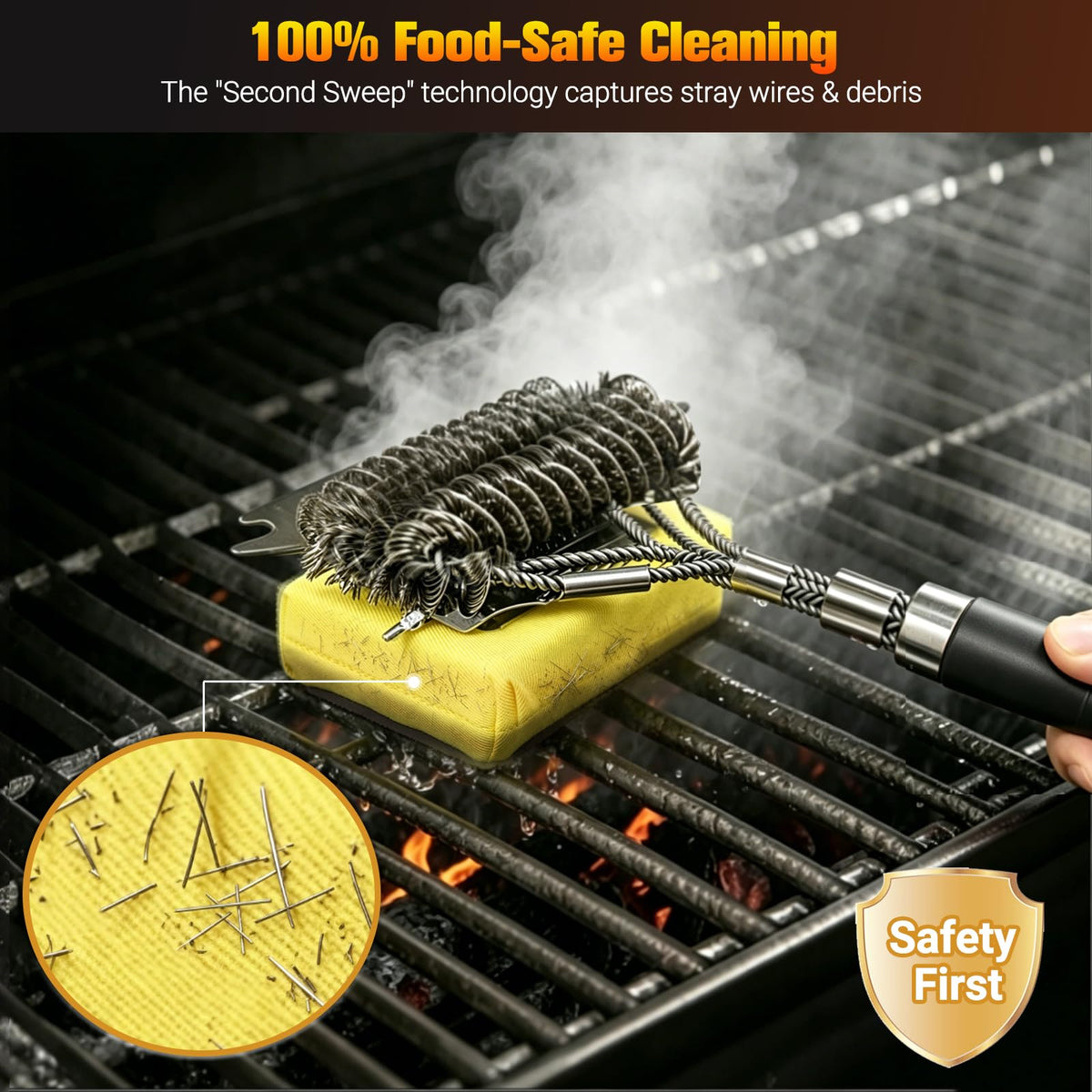 YEBLEM 18-inch handle keeping hands away from heat during scrubbing.