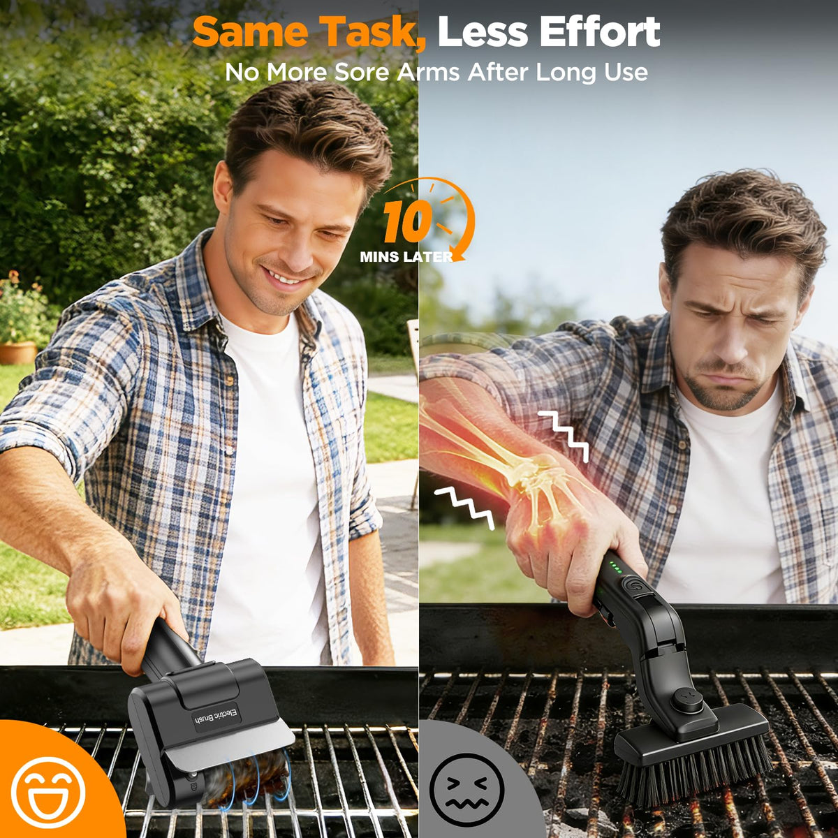 YEBLEM brush demonstrates 550 RPM turbo power for stubborn grill grime.