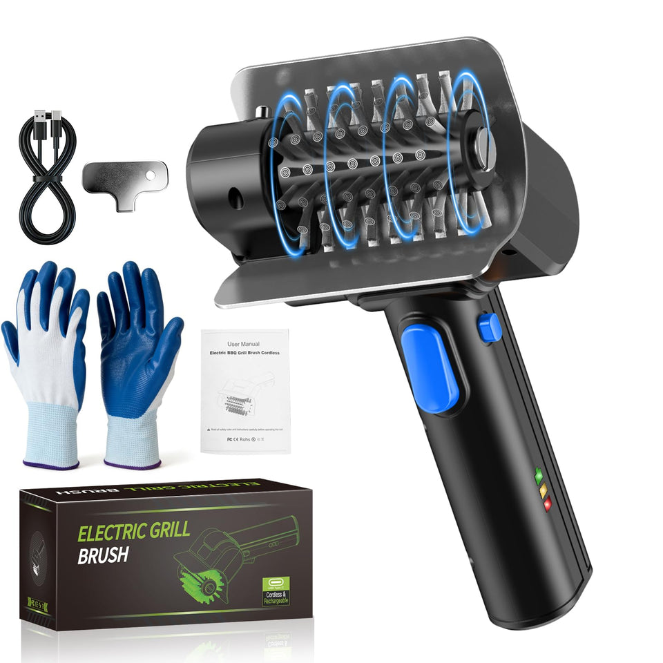 YEBLEM electric grill brush with dual safety lock for efficient 550 RPM cleaning