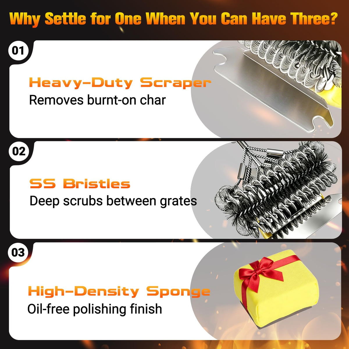 YEBLEM second-sweep sponge traps loose bristles for safer cooking.
