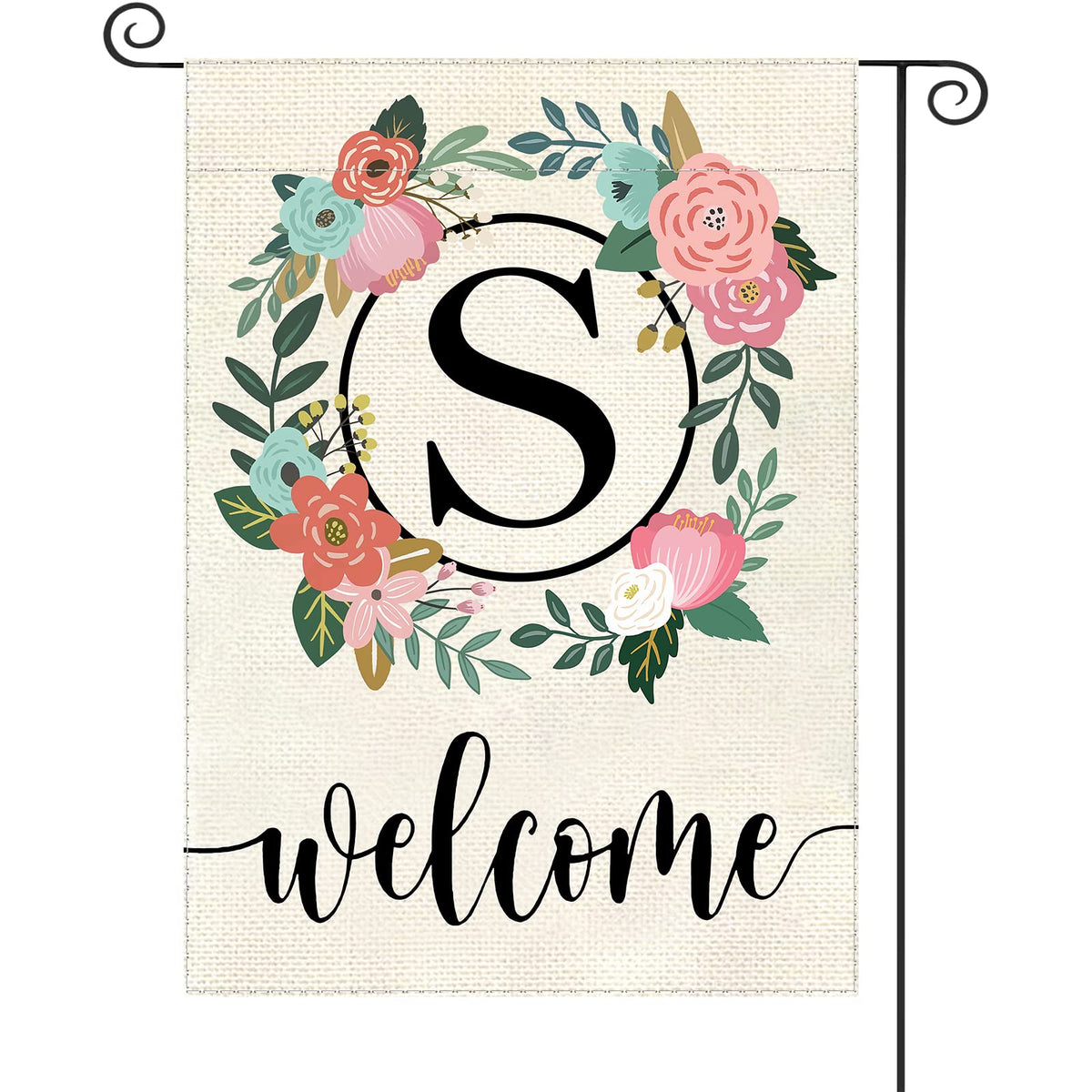 Yeecase monogram garden flag S with floral design, perfect for outdoor decor.
