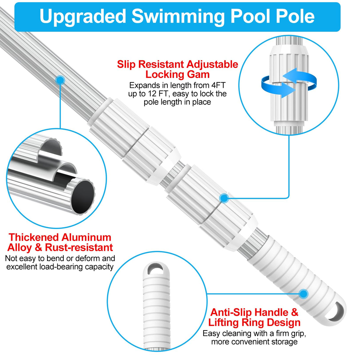 YEECHUN pole showing locking cams to keep length fixed during use.