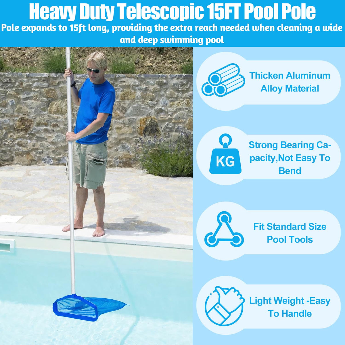 YEECHUN adjustable length enables reach from five to fifteen feet for broad coverage