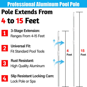 YEECHUN pool pole with slip-resistant locking cams keeps length secure during cleaning