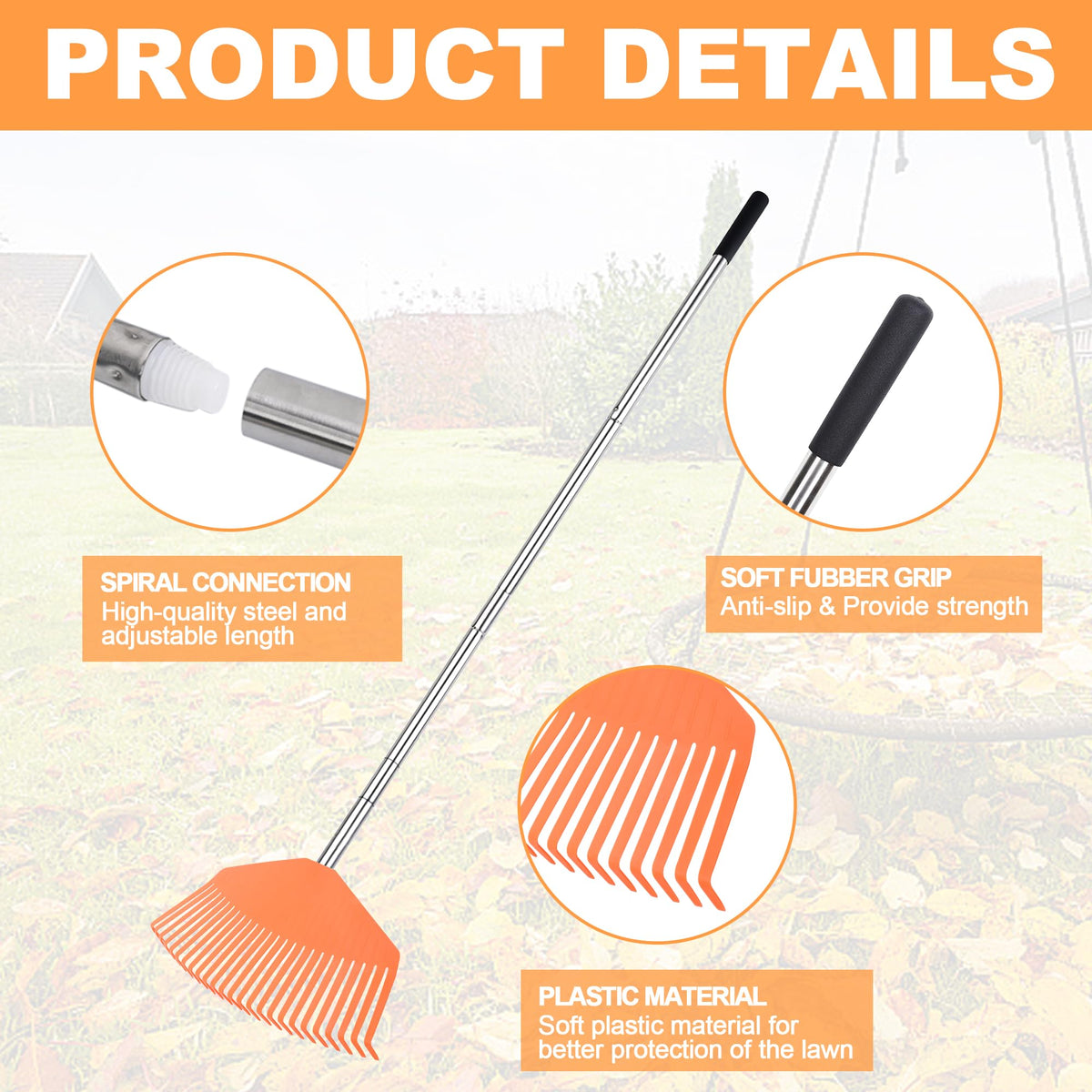 YEELOR 25-tines plastic rake head designed for thorough debris collection.
