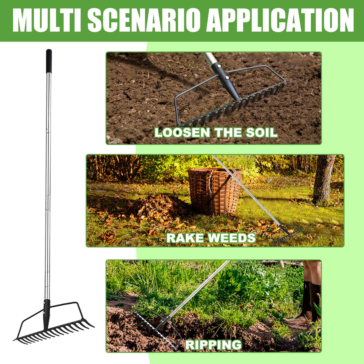 YEELOR ergonomic handle provides a comfortable grip during extended raking sessions.
