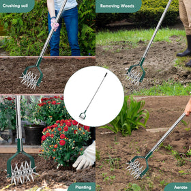 YEELOR garden tool in action for soil aeration and lawn care in tight spaces.