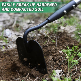 YEELOR forged steel head stays sharp for efficient soil penetration.