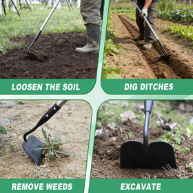 YEELOR multi-purpose garden tool handles digging, loosening, and neat furrow creation.