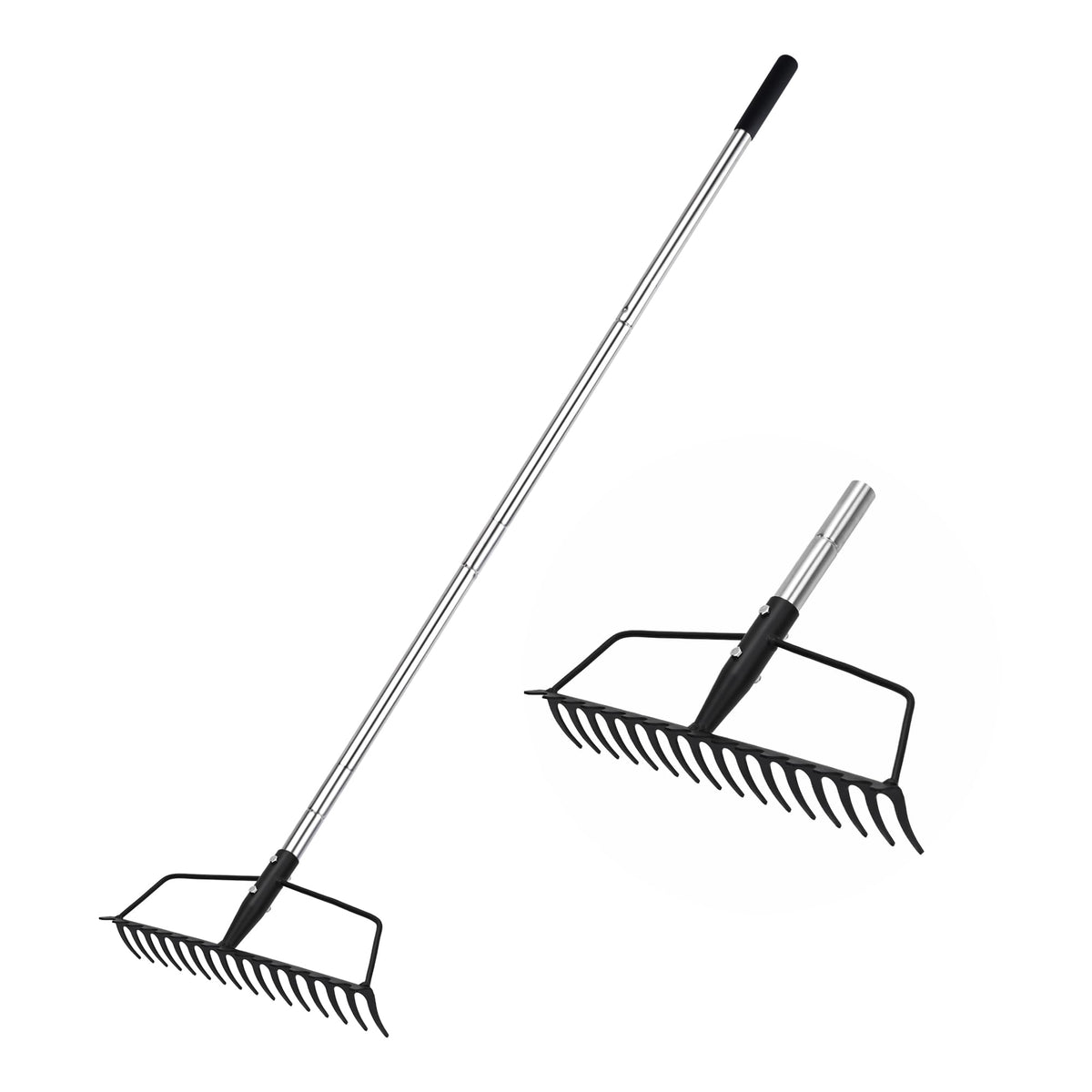 YEELOR garden rake with heavy-duty bow head ready for easy assembly and garden prep.