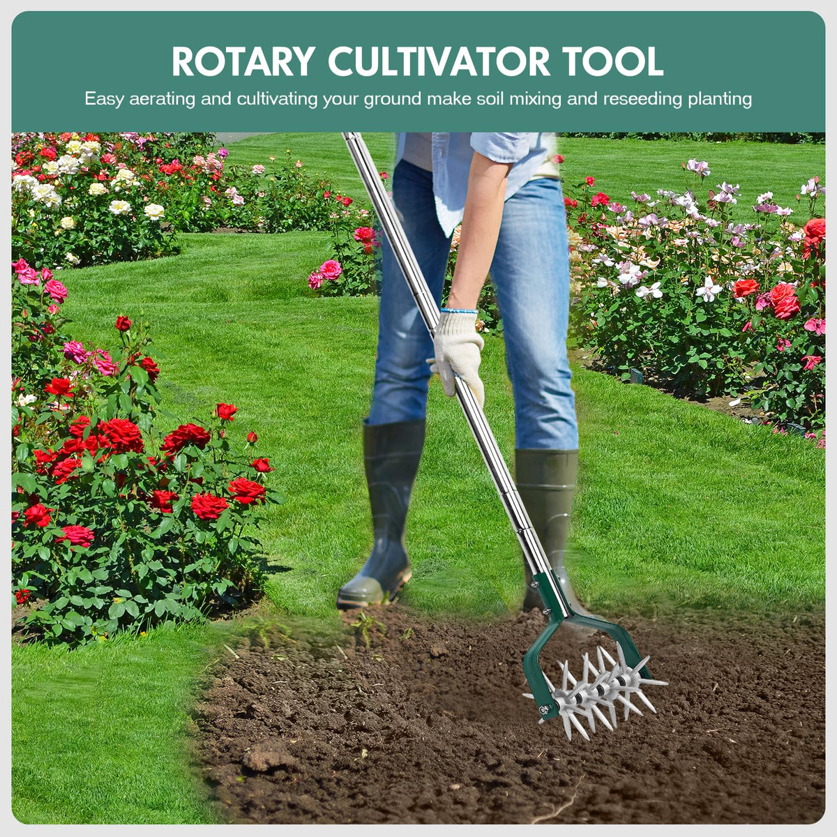 YEELOR hand tiller with aluminum tines for efficient soil aeration.
