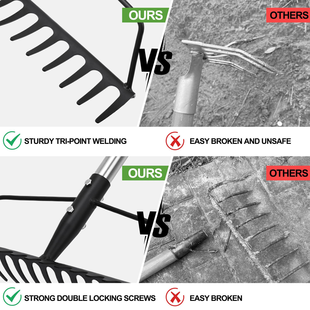 YEELOR rust-resistant carbon steel and stainless construction for long-lasting yard work.