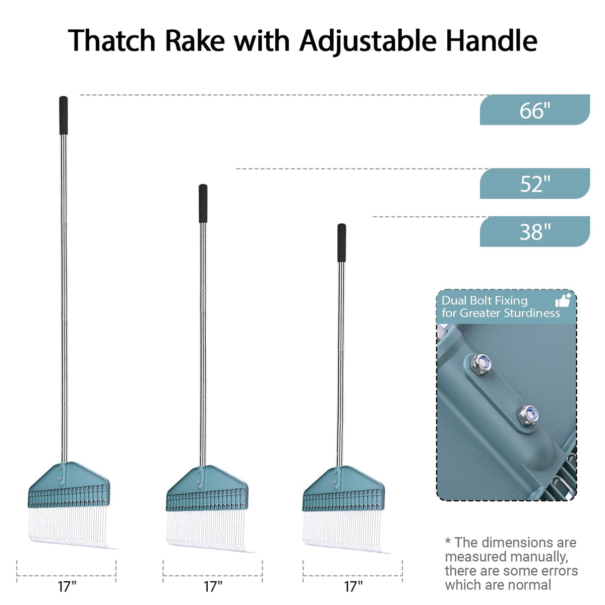 YEELOR 17 inch wide head clears thatch and leaves quickly in lawns