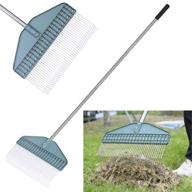 YEELOR thatch rake with 66 inch adjustable handle for easy lawn cleanup