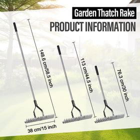 YEELOR Thatch Rake head closeup 15 inch heat treated steel for tough thatch handling