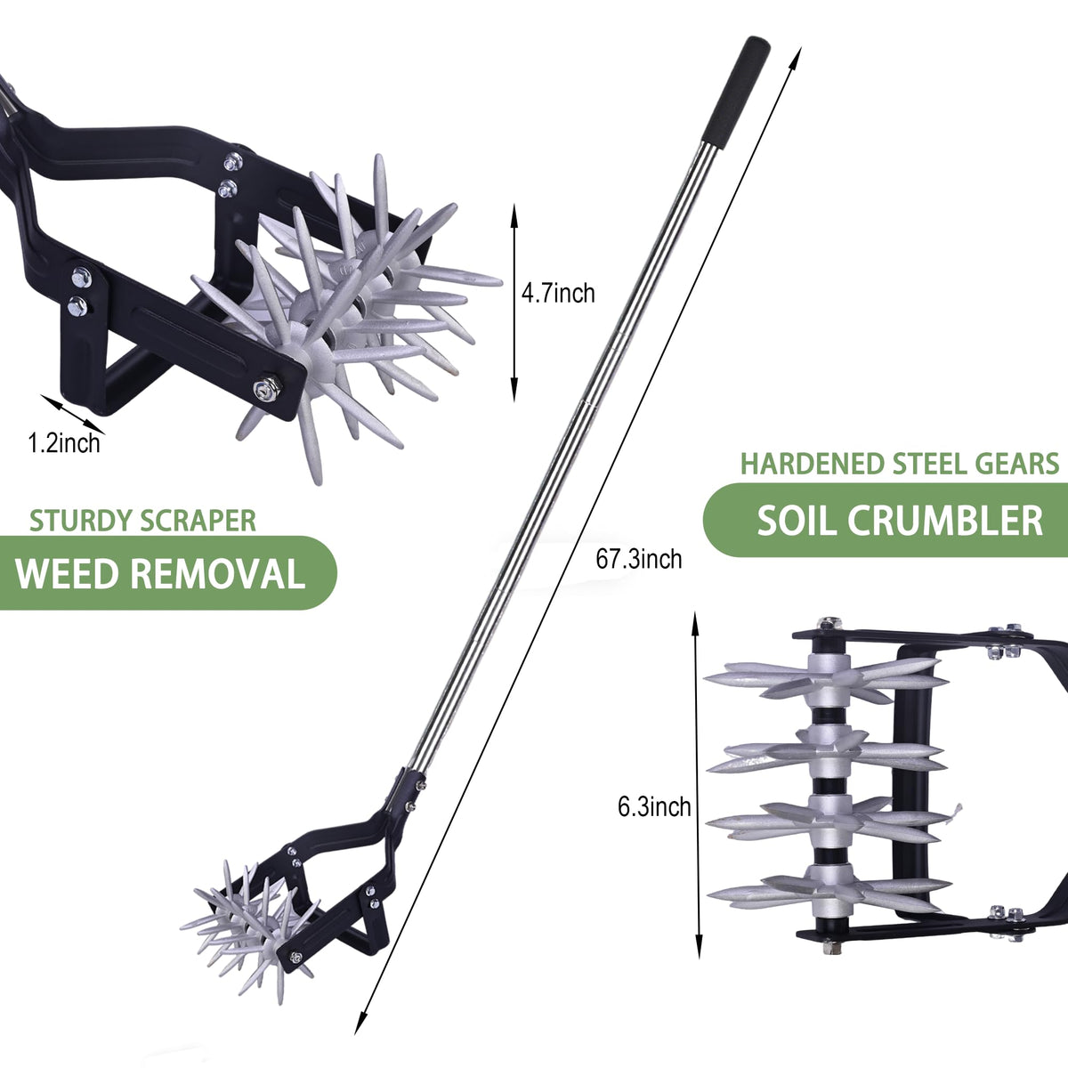 2-in-1 design showing weeding and tilling capabilities of YEELOR tiller