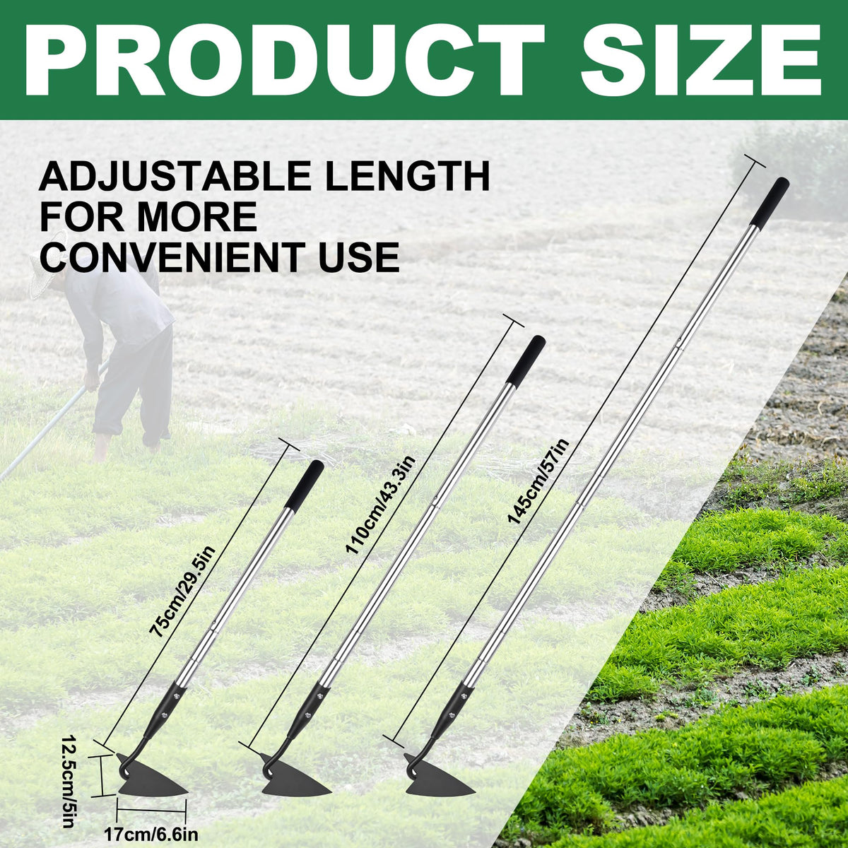 YEELOR Warren Hoe adjustable length reduces bending during tasks.