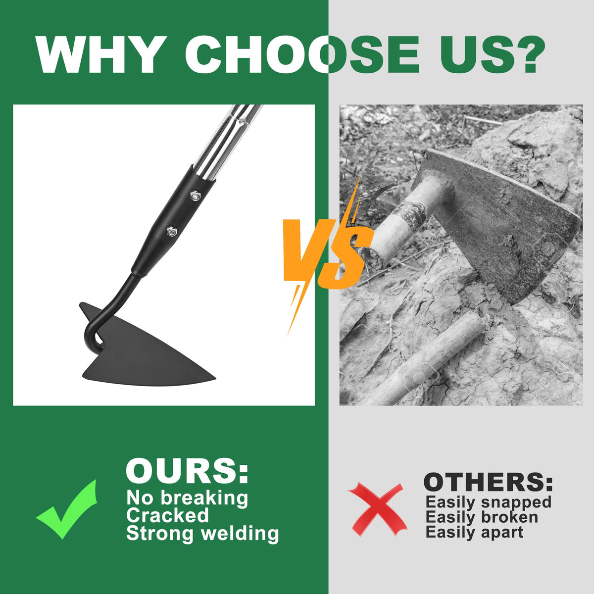 YEELOR Warren Hoe non-slip grip keeps hands secure while weeding.