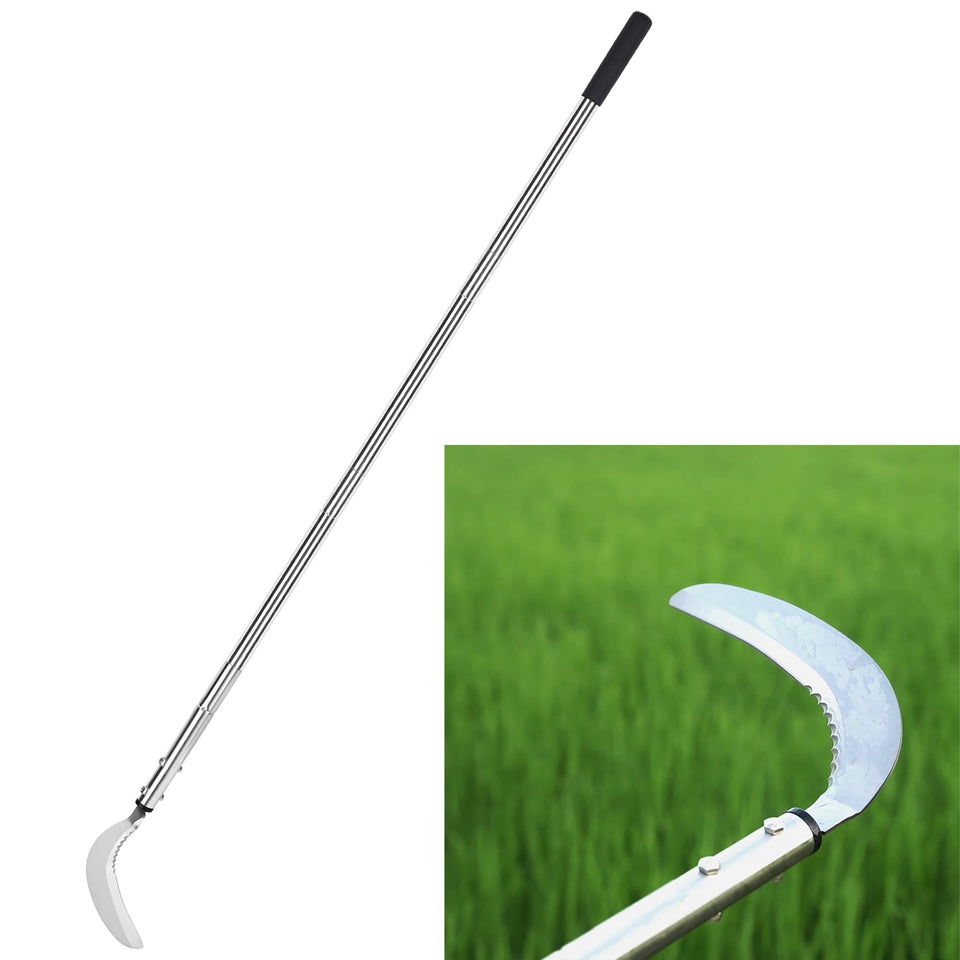 YEELOR Weeding Sickle with a 51-inch handle enables easy upright weed pruning.