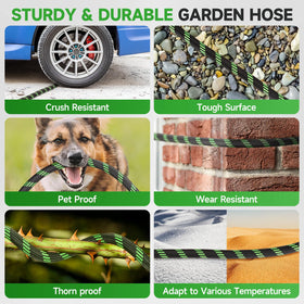Yeenuo garden hose with 3/4-inch aluminum connectors fits most spigots.