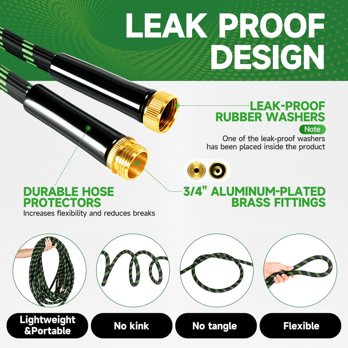 Yeenuo garden hose with aluminum connectors provides leak-free connections.