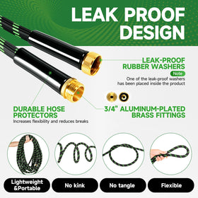 Yeenuo garden hose with aluminum connectors provides leak-free connections.