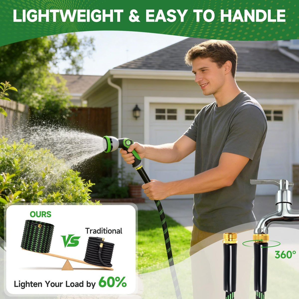 Yeenuo garden hose is lightweight for easy carrying and maneuvering.