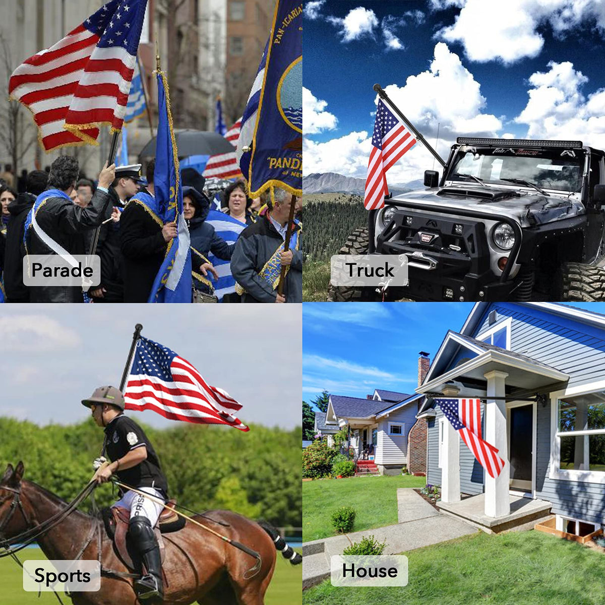 Yeesun flagpole kit works with 3x5 flags for reliable display.