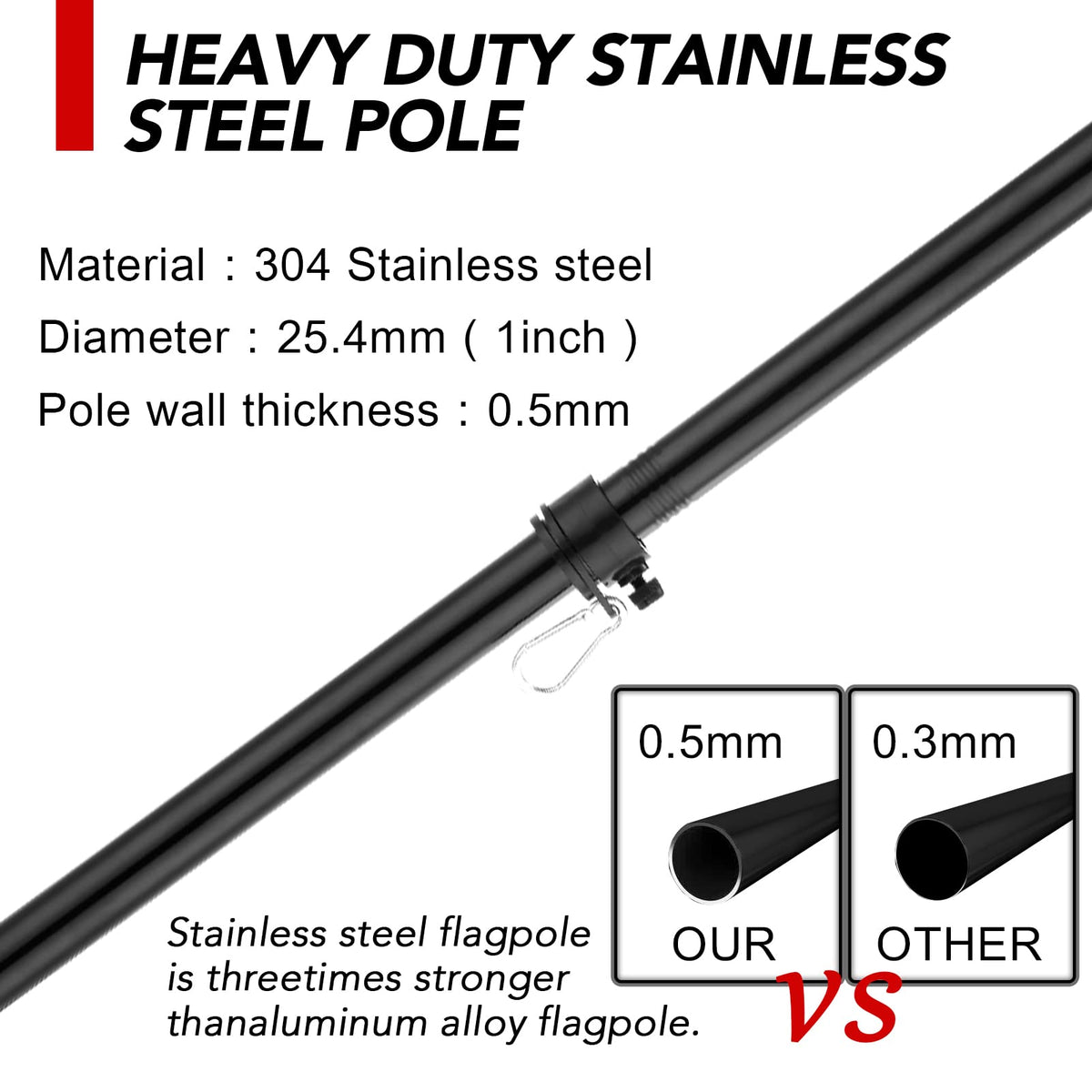 Yeesun stainless steel 1-inch pole offers durable outdoor performance.