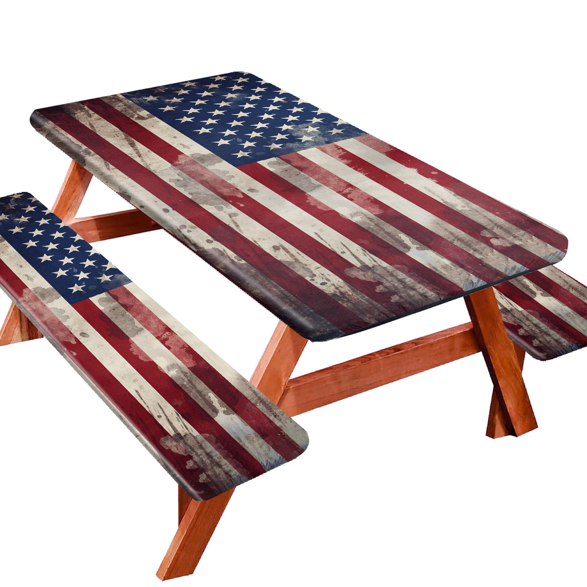 YEYE JUICE picnic table cover 6ft with flag print for outdoor meals and easy cleanup.
