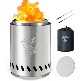 YEFU tabletop fire pit fully assembled on a sturdy surface for safe warmth