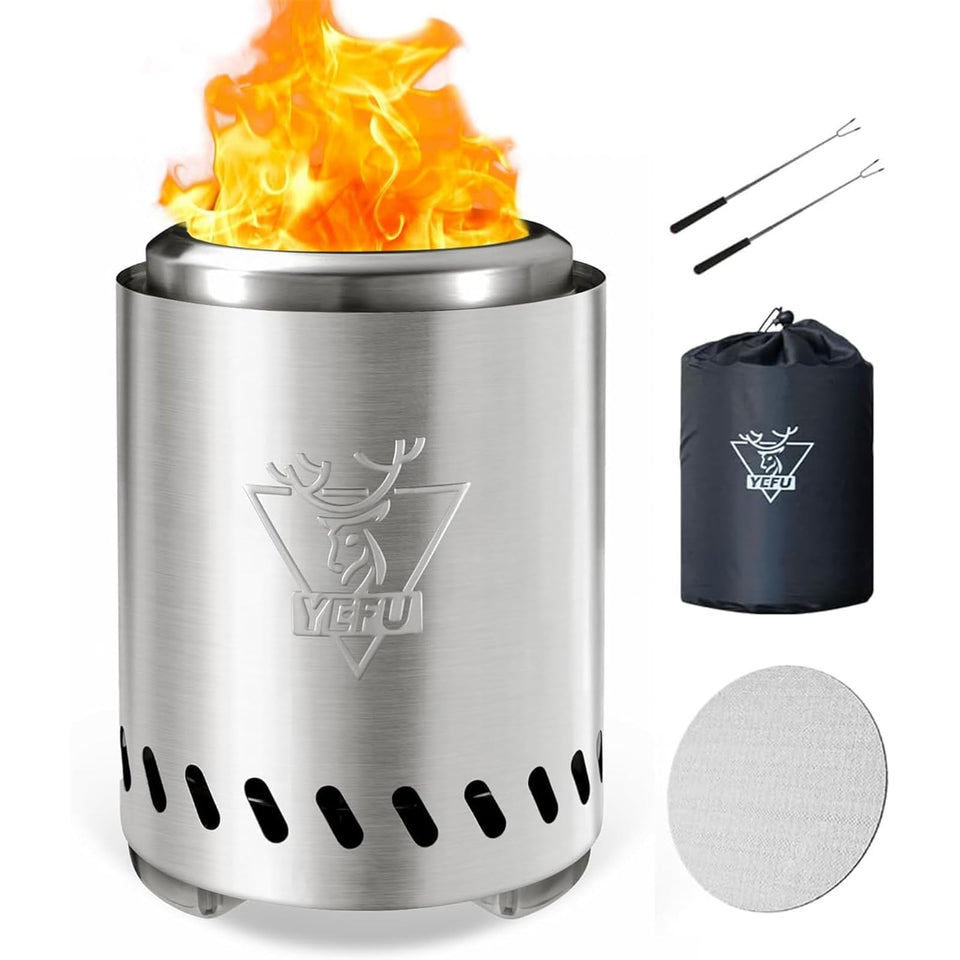 YEFU tabletop fire pit fully assembled on a sturdy surface for safe warmth