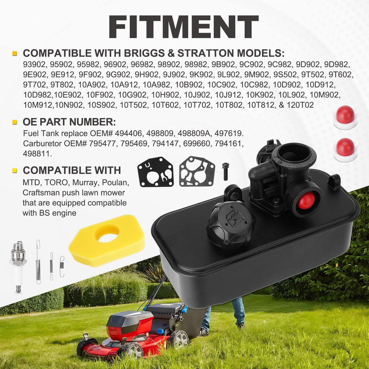 YEHERIT carburetor kit fits Briggs engines for smooth power delivery