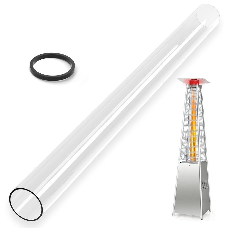 YEHERIT glass tube replacement for patio heaters shows 49.5-inch height and durable heat transfer
