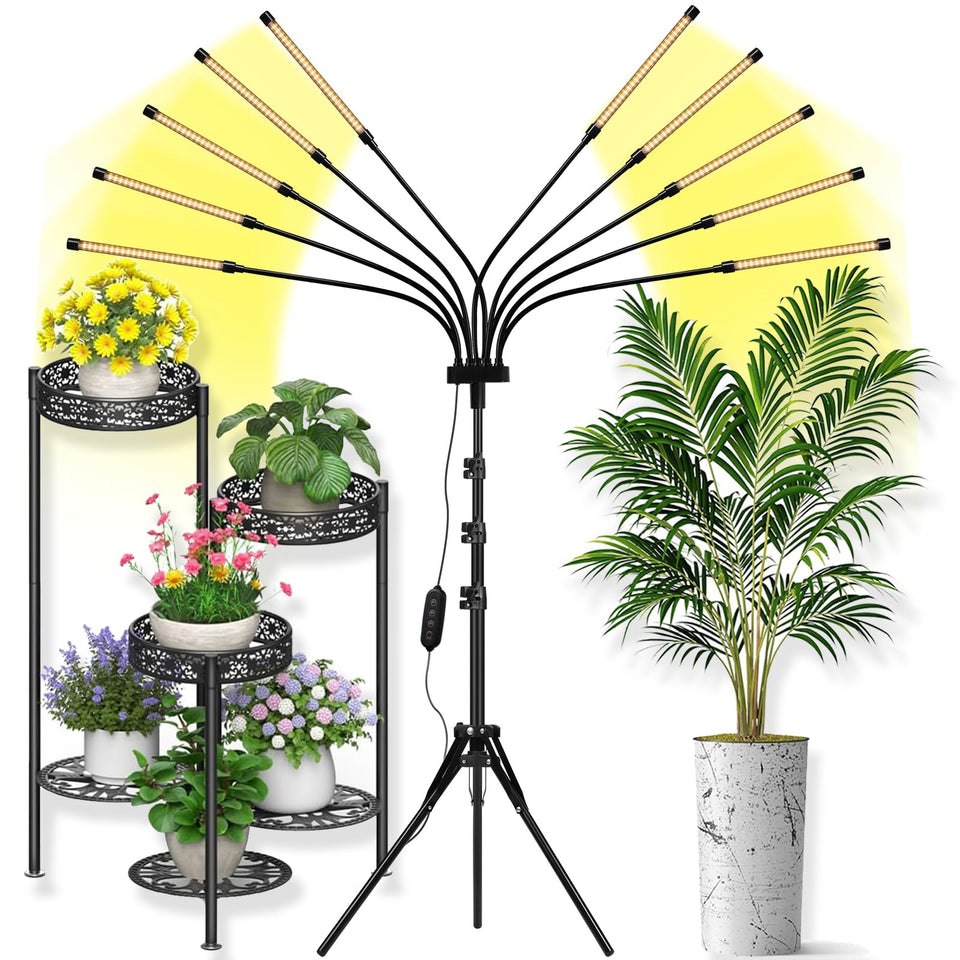 Yehsence Grow Lights 10-head assembly provides versatile coverage for thriving indoor plants.