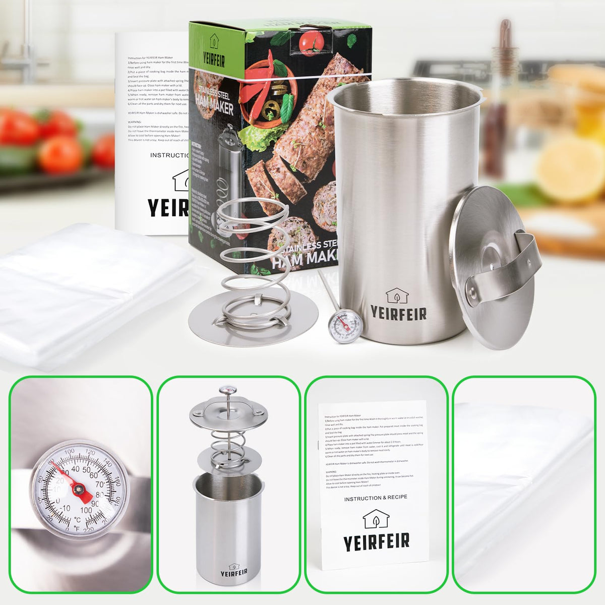 YEIRFEIR meat press with thermometer demonstrates precise temperature control during prep