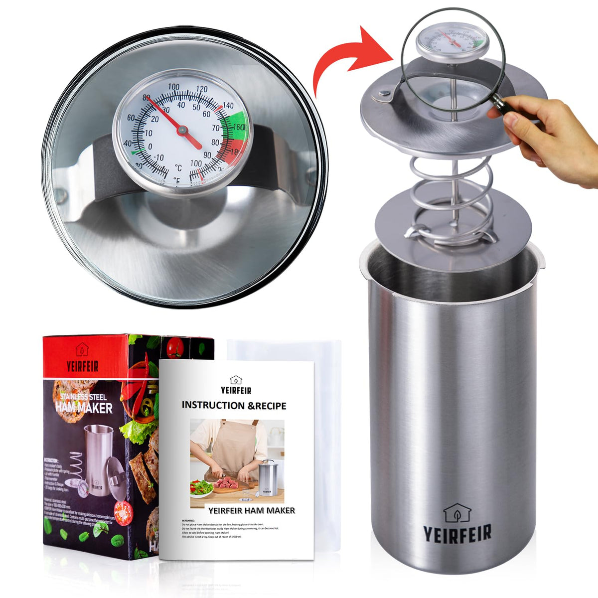 YEIRFEIR ham press stainless steel body – durable, corrosion-resistant construction.