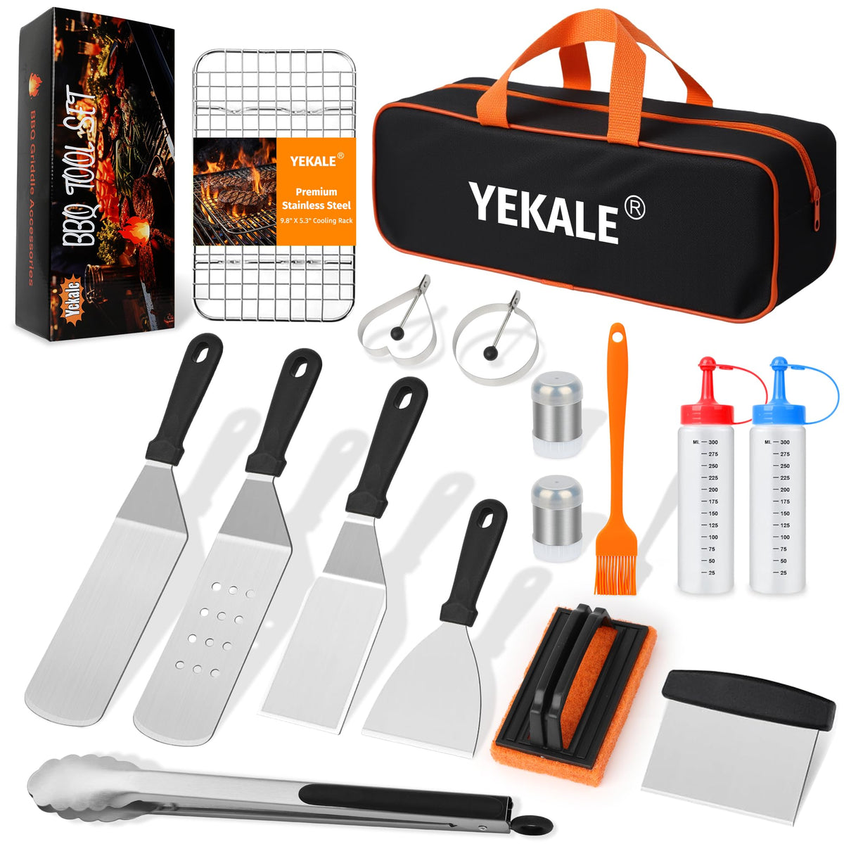 Yekale 17-piece griddle kit long spatula for flipping with precision
