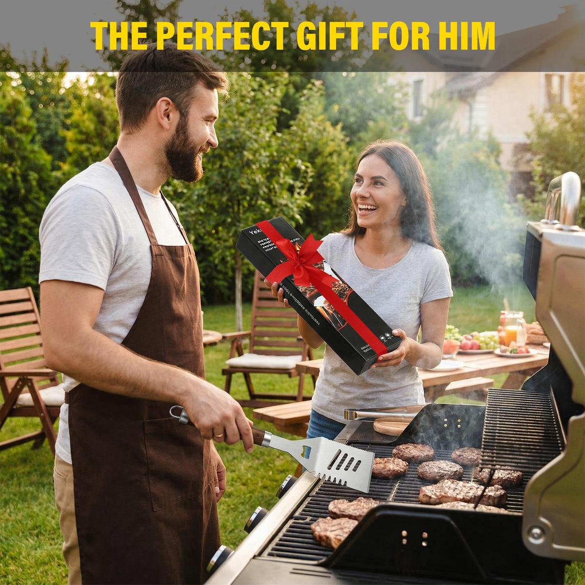 Yekale tongs with long reach for safe grilling.