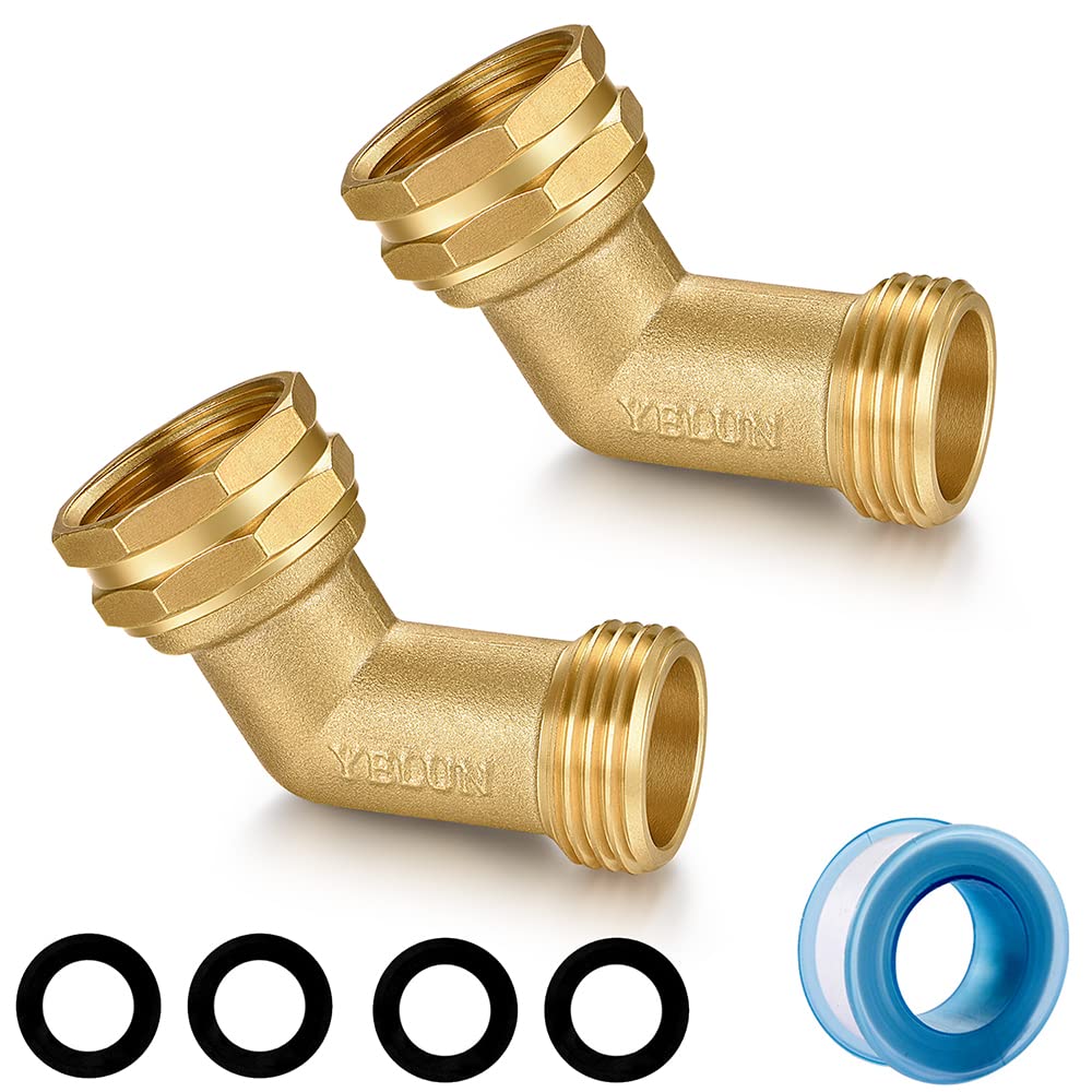 YELUN brass 45 degree hose elbow connector reduces hose strain.