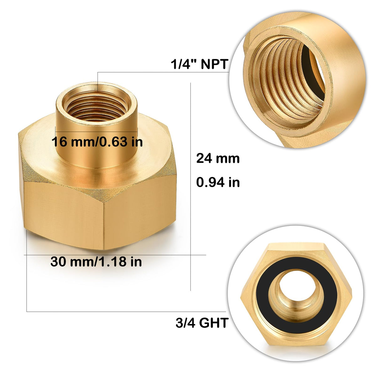YELUN brass adapter side view highlighting sturdy outdoor-use construction