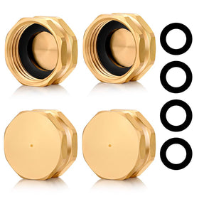 YELUN brass garden hose end cap with washer, showing sturdy rust-resistant construction.
